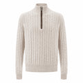 Men's Cable-Knit Quarter-Zip Sweater in Ivory - product view