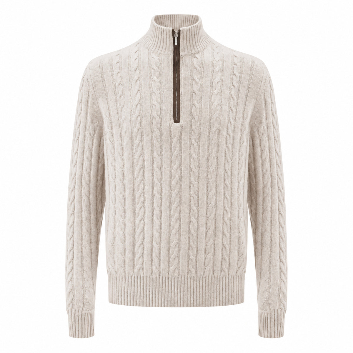 Men's Cable-Knit Quarter-Zip Sweater in Ivory - product view