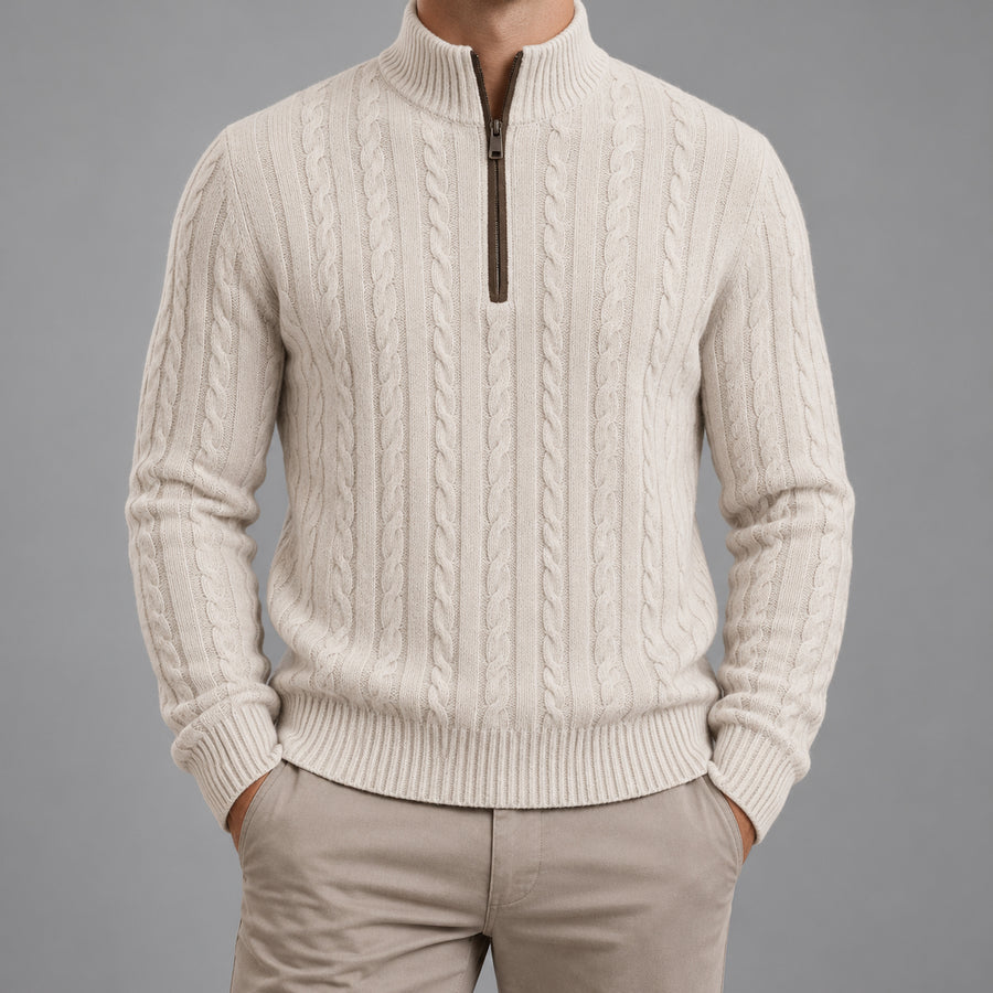 Men's Cable-Knit Quarter-Zip Sweater