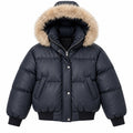 Men's Faux-Fur-Trim PU Leather Puffer Jacket in Black - product view