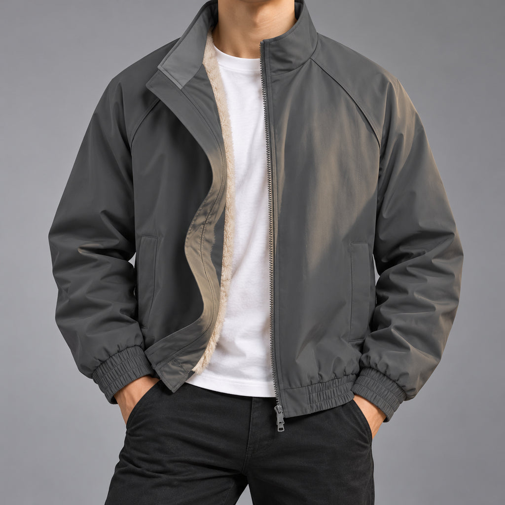 Men's Fleece-Lined Deconstructed Bomber Jacket in Gray - model view