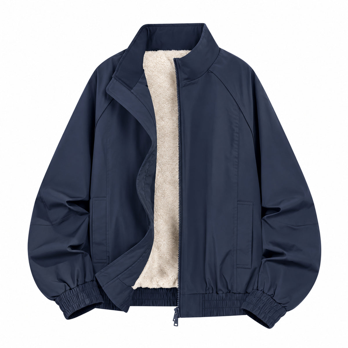 Men's Fleece-Lined Deconstructed Bomber Jacket in Navy - product view