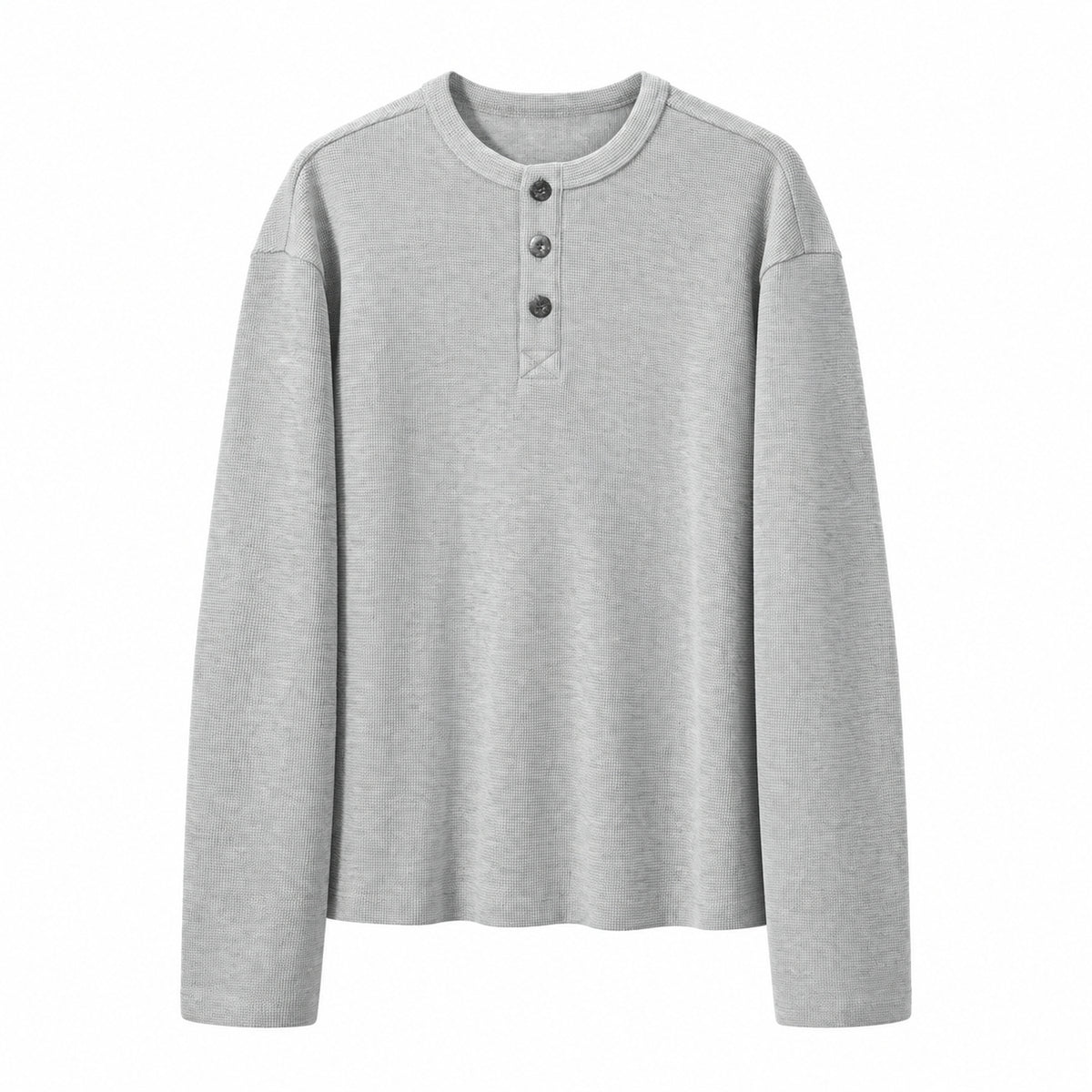 Men's Textured Waffle-Knit Long-Sleeve Henley in Light Gray - model view