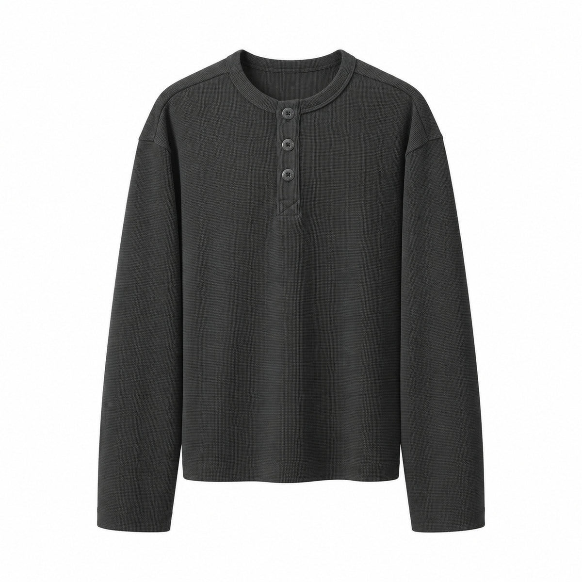 Men's Textured Waffle-Knit Long-Sleeve Henley in Dark Gray - model view