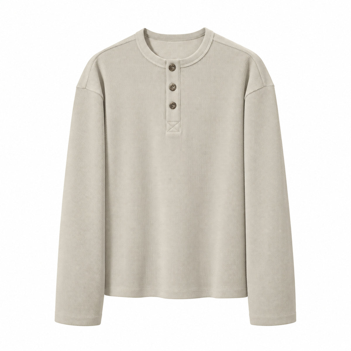 Men's Textured Waffle-Knit Long-Sleeve Henley in Ivory - model view