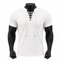 VAREN FORM Open-Knit Lace-Up Short Sleeve Tee in White for men's gym-to-street wear