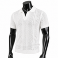 VAREN FORM Open-Knit Relaxed Polo Shirt in White for men's gym and streetwear