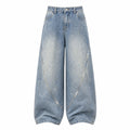VAREN FORM Paint-Splatter Curved-Seam Wide-Leg Jeans in Light Blue for men's gym-to-street wear
