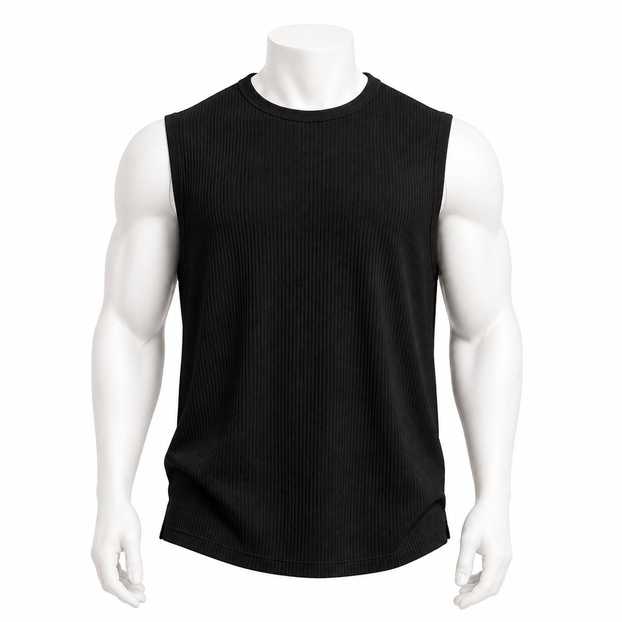 VAREN FORM Pleated Sleeveless Training Tank in Black for men's gym and streetwear