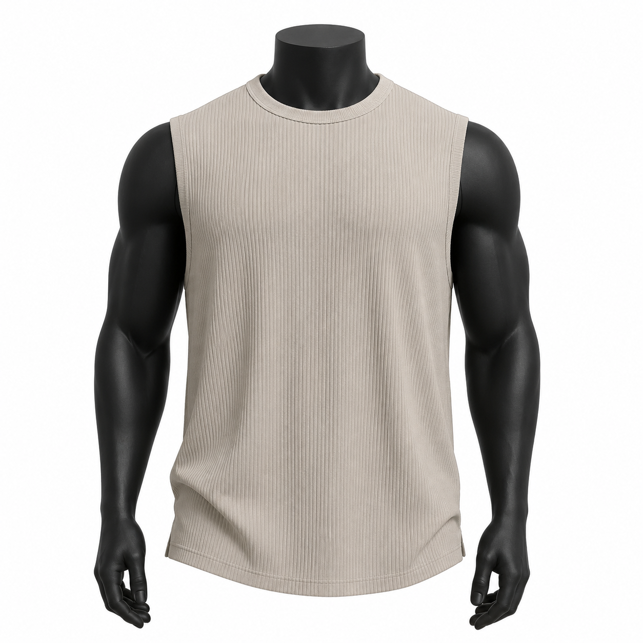 VAREN FORM Pleated Sleeveless Training Tank in Sand Beige for men's gym and streetwear