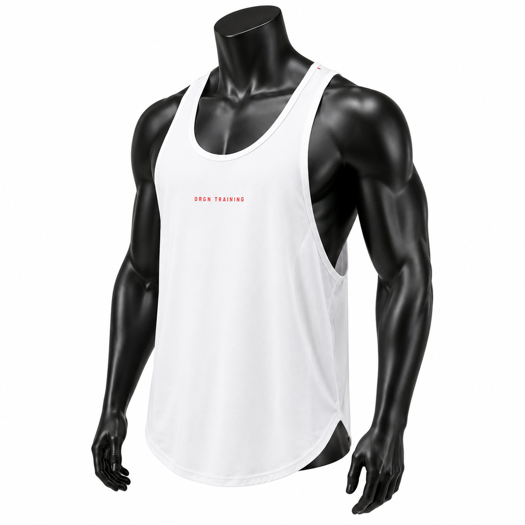 VAREN FORM Racerback Quick-Dry Training Tank in White for men's gym and streetwear