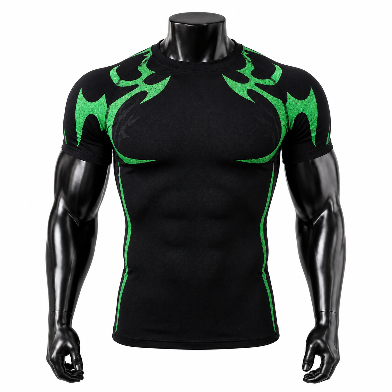 VAREN FORM Raglan Compression Training Tee in Black Green for men's gym and streetwear