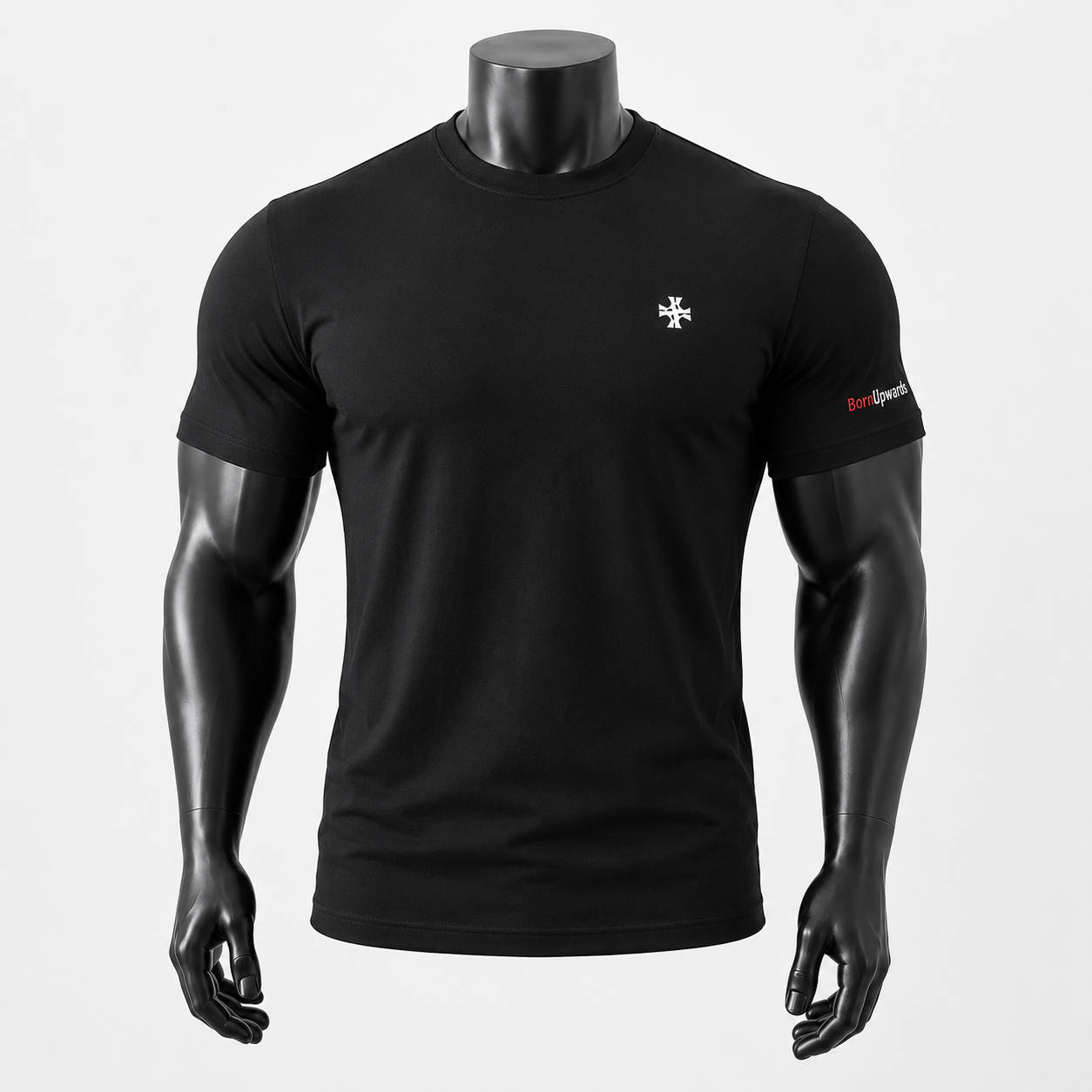 VAREN FORM Rise Up Embroidered Quick-Dry Tee in Black for men's gym and streetwear