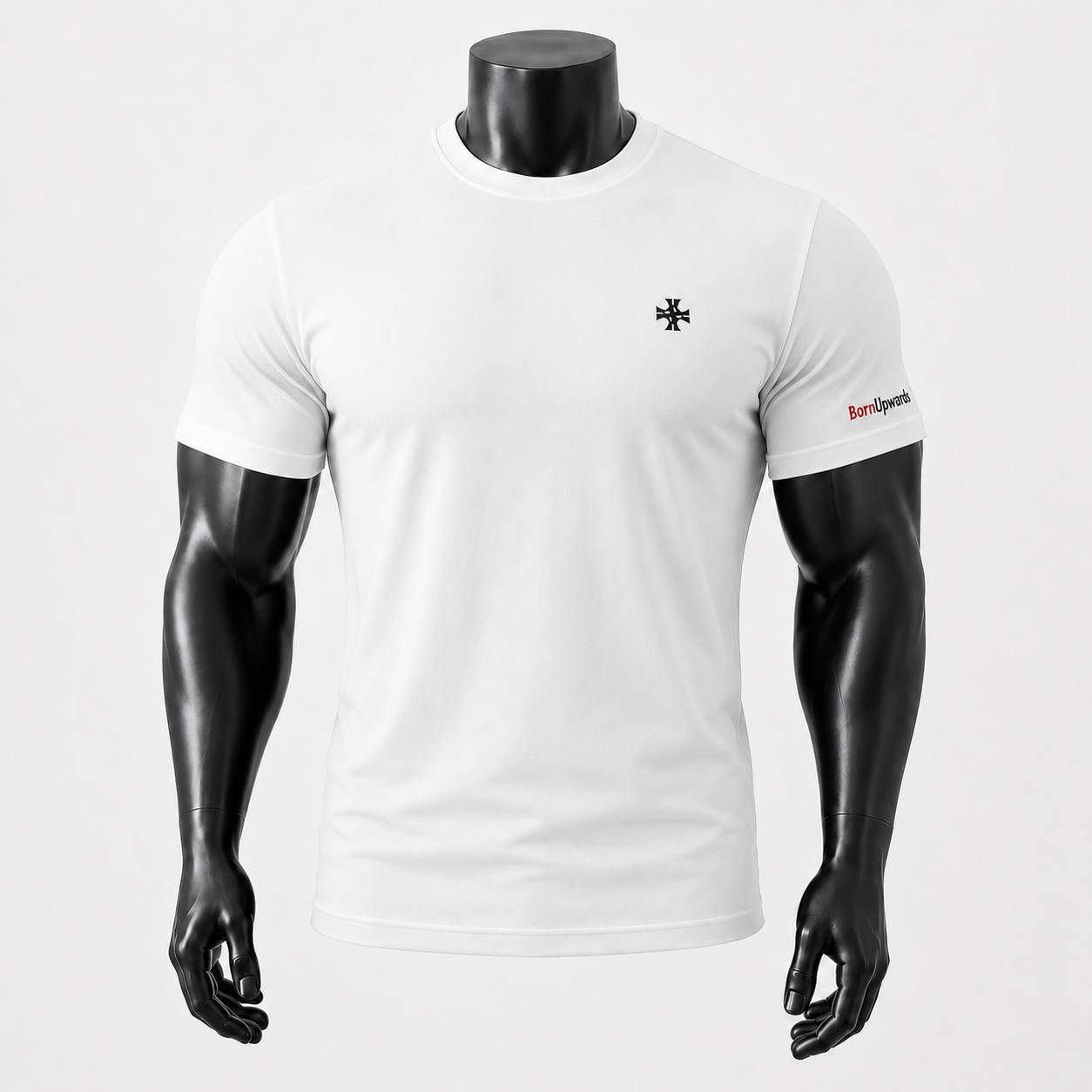 VAREN FORM Rise Up Embroidered Quick-Dry Tee in White for men's gym and streetwear