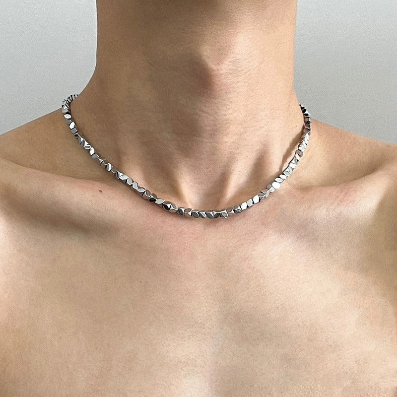 VAREN FORM Silver Faceted Stone Necklace black stone necklace product view