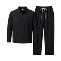 VAREN FORM Textured Linen Blend Polo Set black flat set