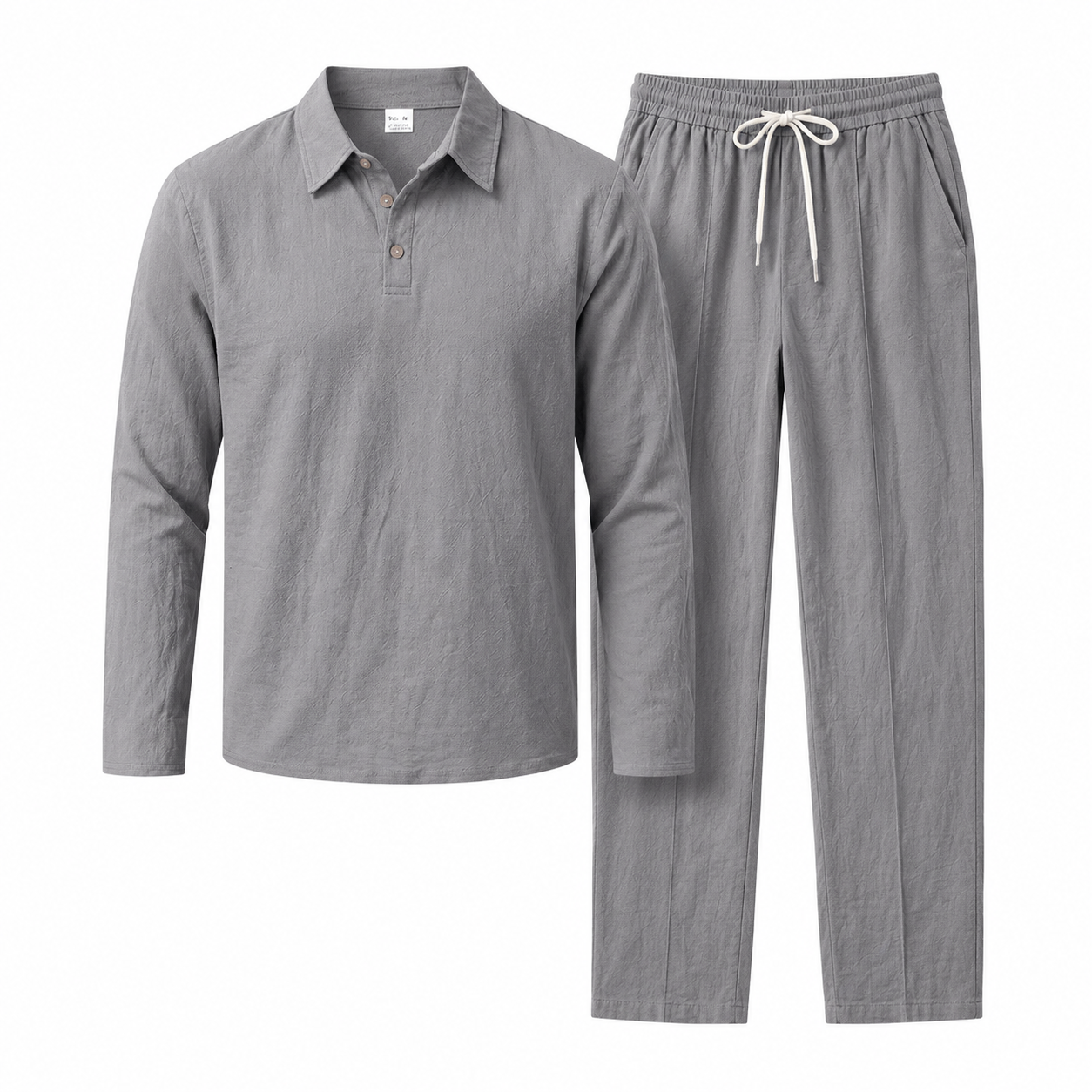 VAREN FORM Textured Linen Blend Polo Set charcoal grey flat set