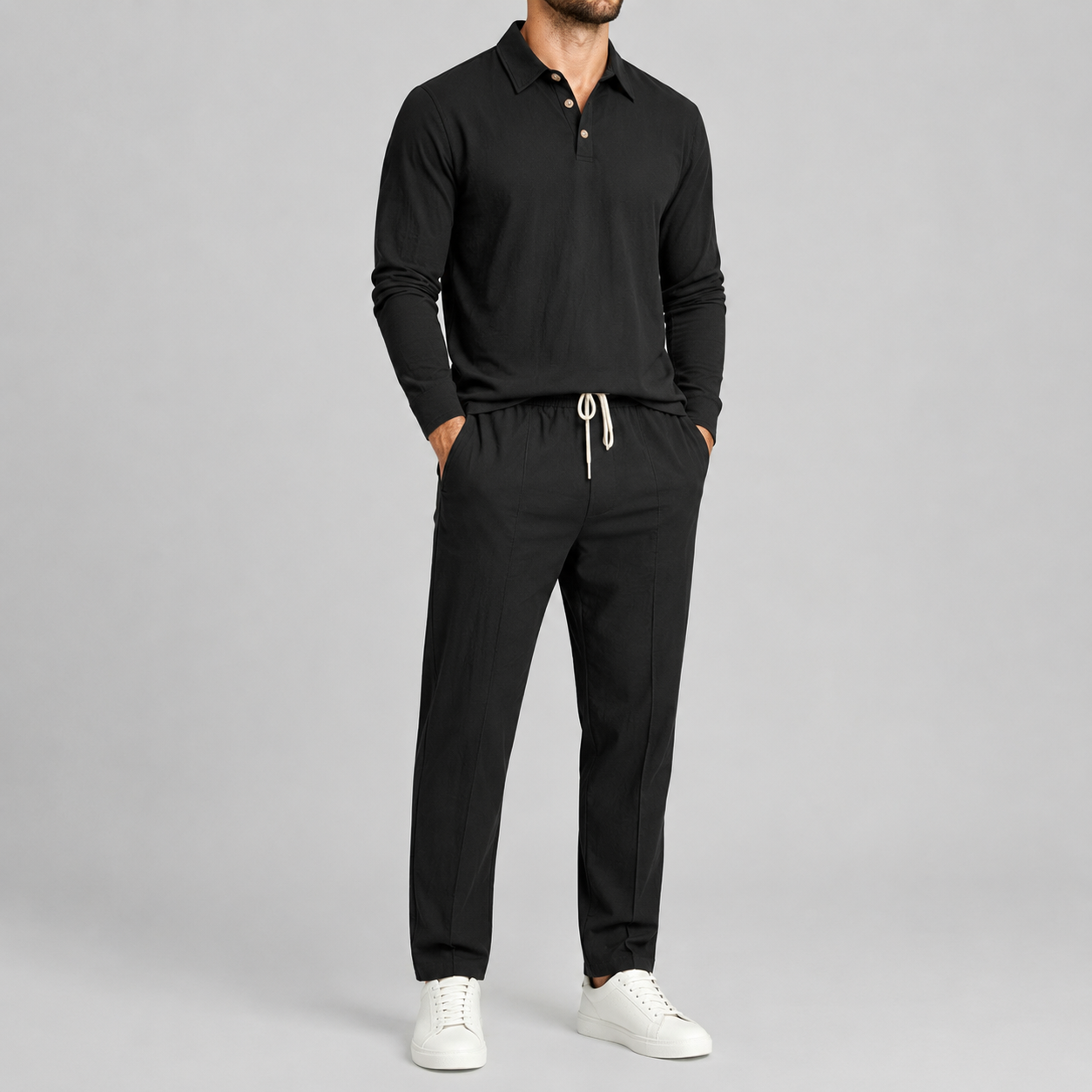 VAREN FORM Textured Linen Blend Polo Set white flat set