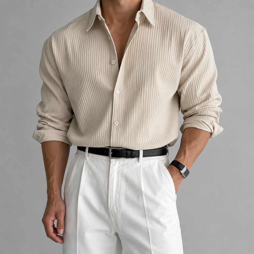VAREN FORM Textured Solid Long Sleeve Shirt fabric texture close view