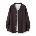 Men's Linen-Look Relaxed Long Sleeve Shirt in Coffee Brown, product view