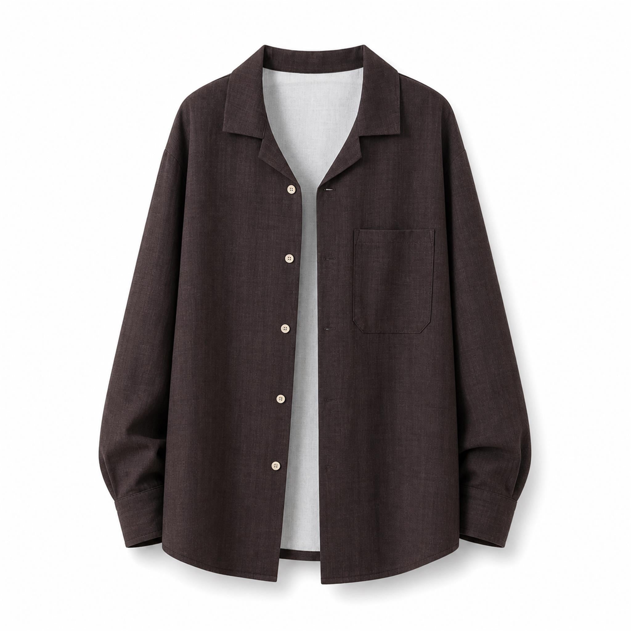 Men's Linen-Look Relaxed Long Sleeve Shirt in Coffee Brown, product view