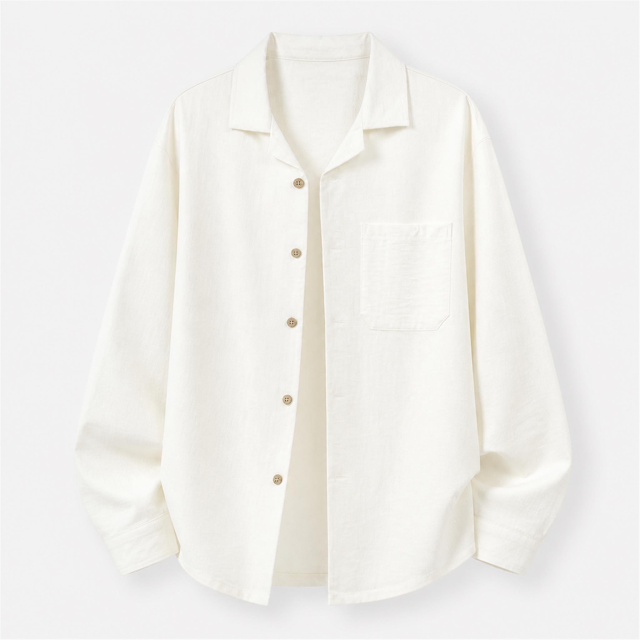 Men's Linen-Look Relaxed Long Sleeve Shirt in Ivory, product view