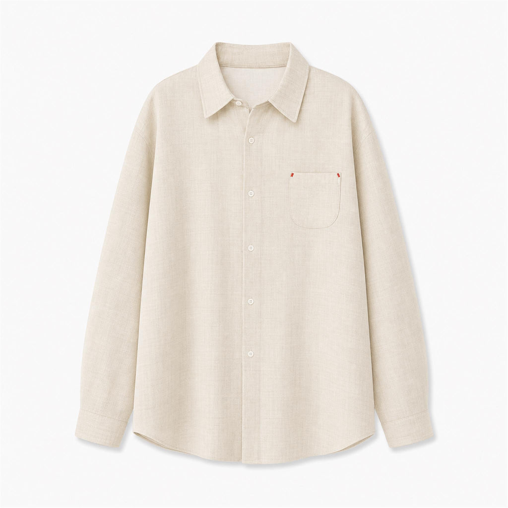 Men's Linen-Look Classic Long Sleeve Shirt in Oat Beige, product view