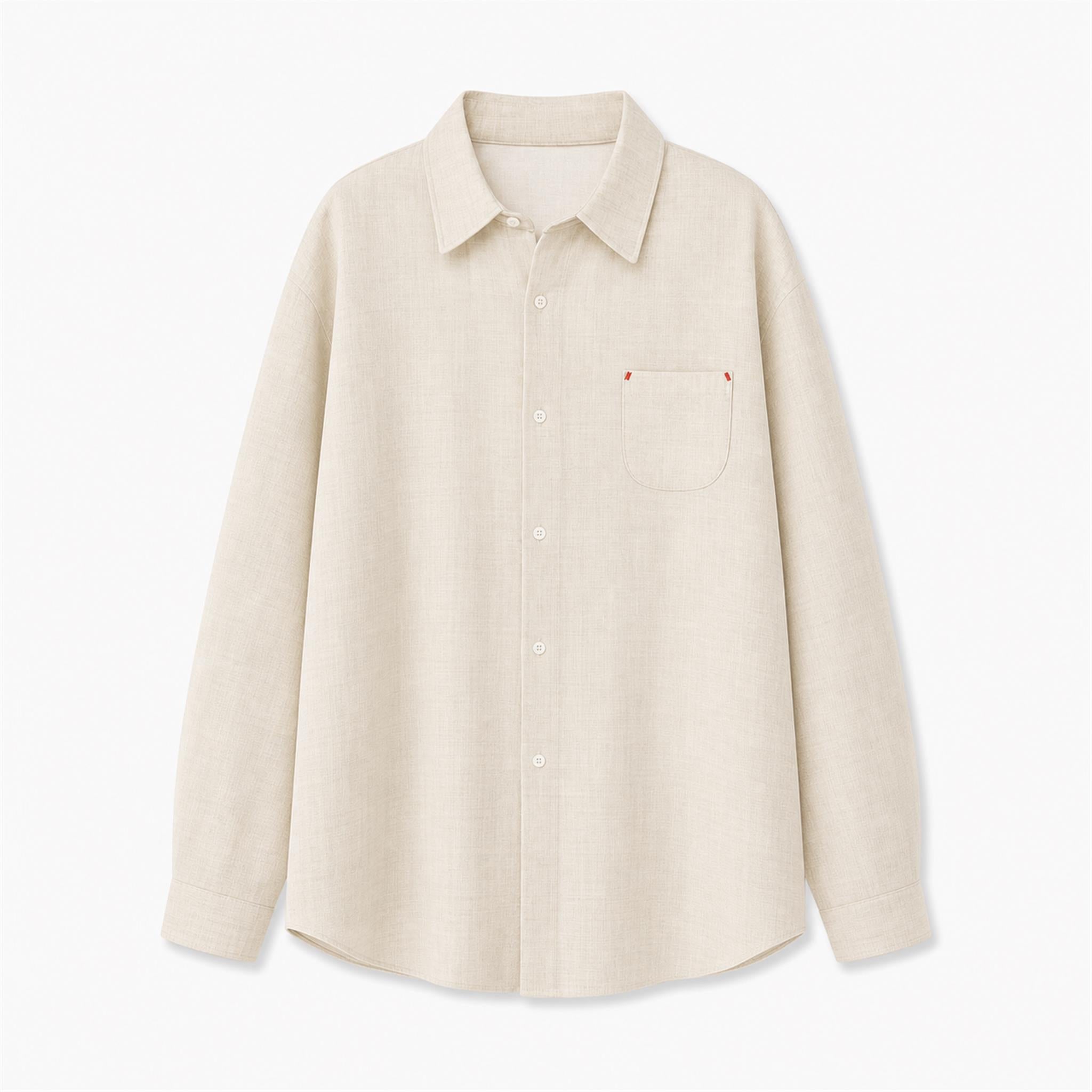 Men's Linen-Look Classic Long Sleeve Shirt in Oat Beige, product view