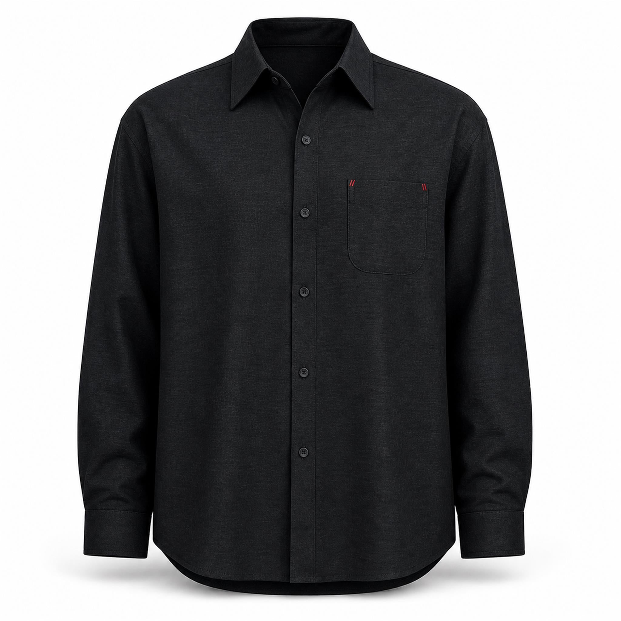Men's Linen-Look Classic Long Sleeve Shirt in Black, product view