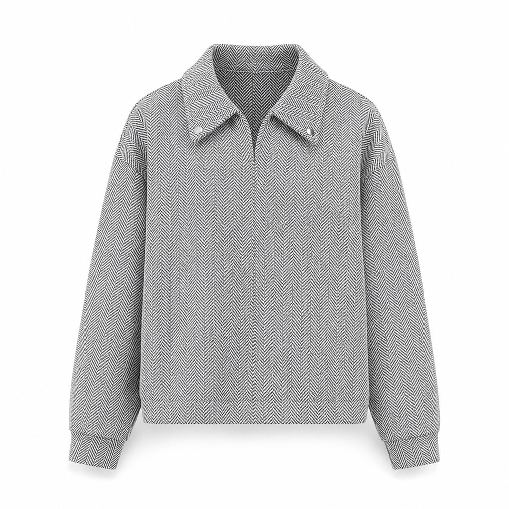 Men's Herringbone Open-Collar Sweatshirt in Black & White Herringbone, product view