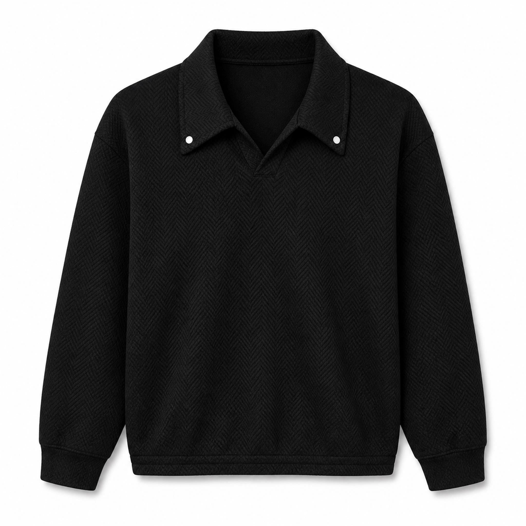 Men's Herringbone Open-Collar Sweatshirt in Black, product view