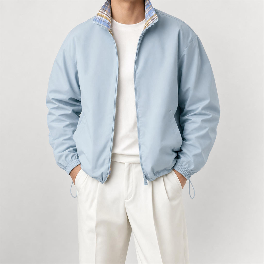 Men's Eye Graphic Straight-Leg Sweatpants in Light Blue / Yellow Plaid Reversible, model view