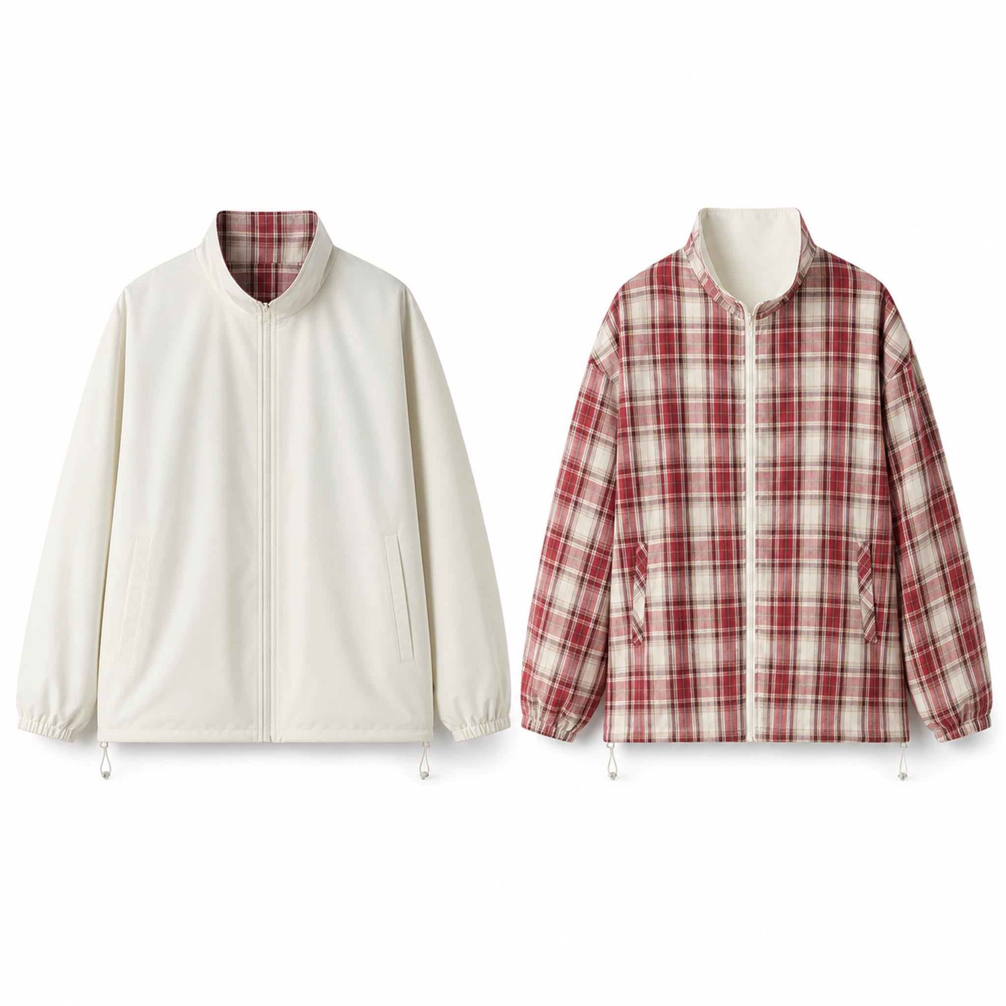 Men's Eye Graphic Straight-Leg Sweatpants in Ivory / Red Plaid Reversible, product view