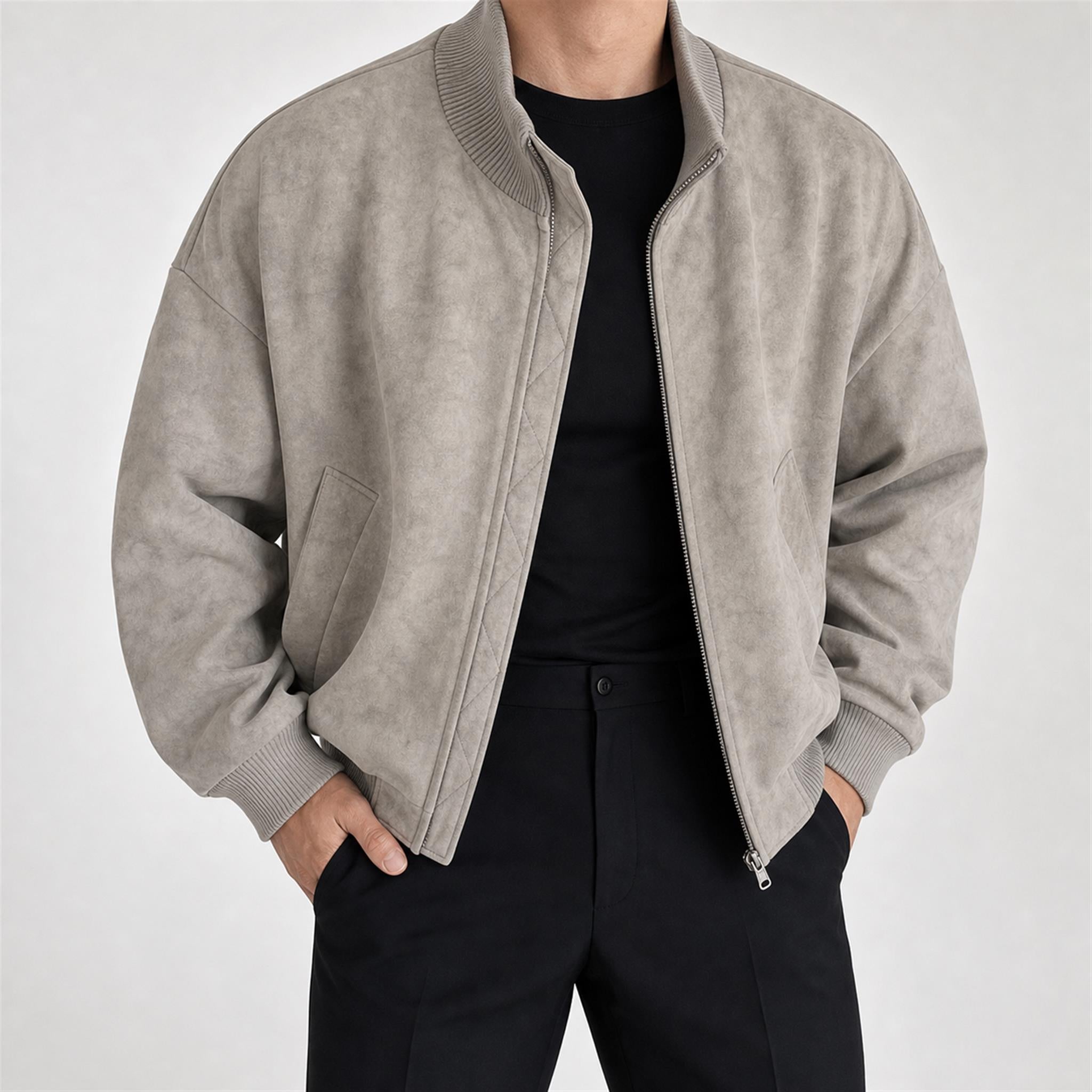 Men's Heavy Cotton Balloon Wide-Leg Pants in Grey, model view