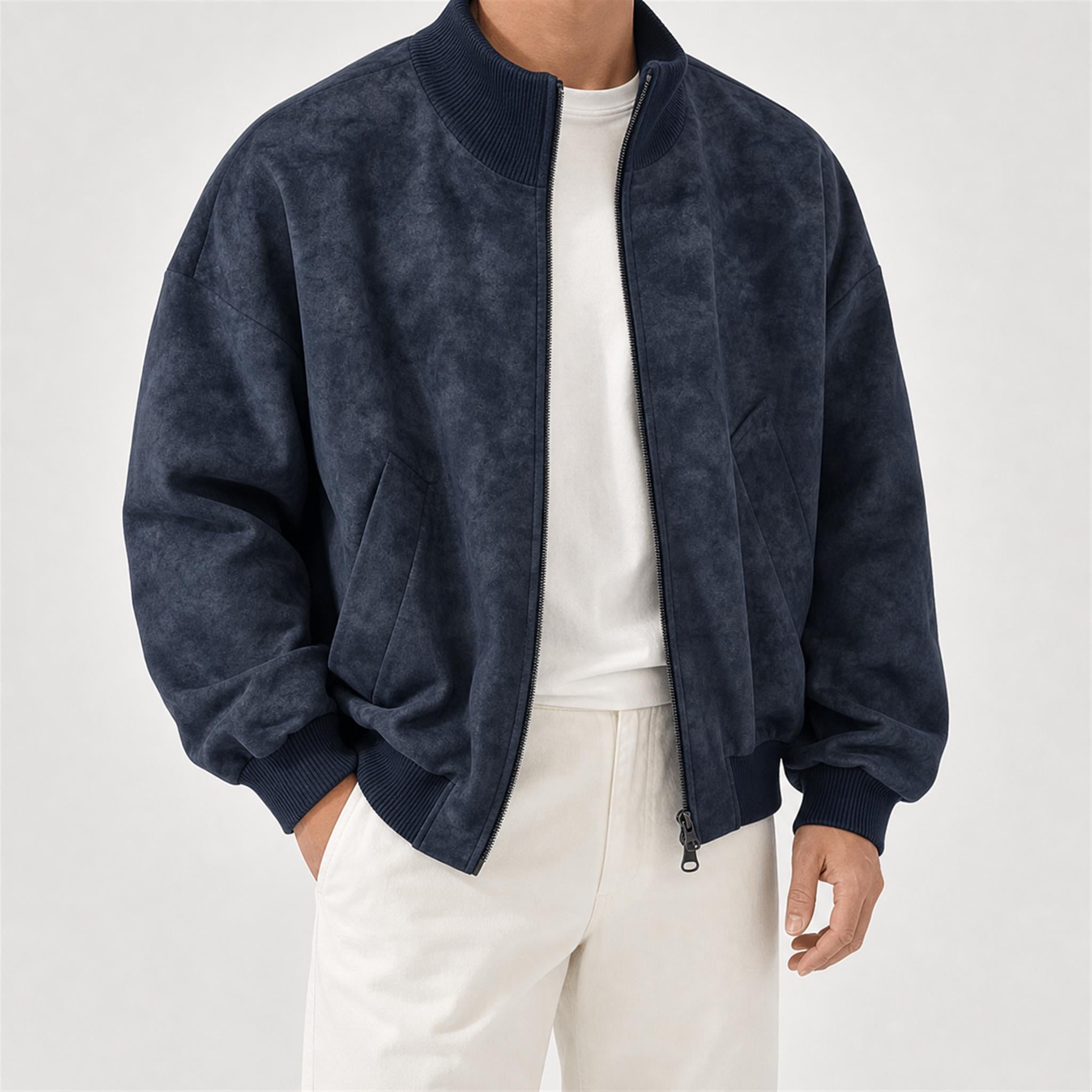 Men's Heavy Cotton Balloon Wide-Leg Pants in Navy, model view