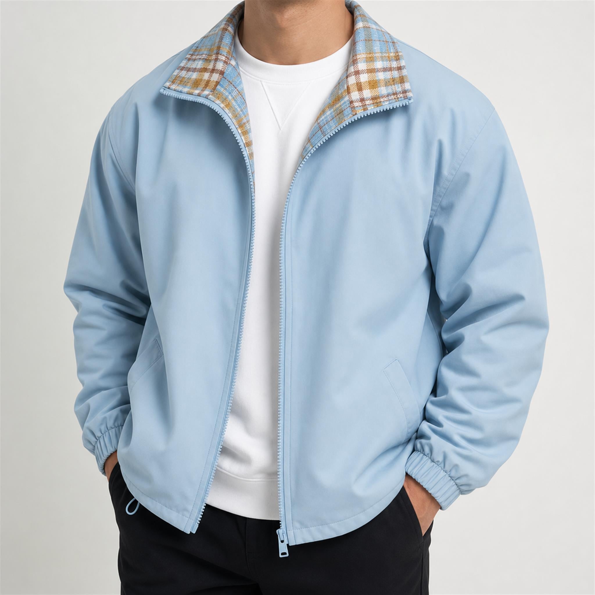 Men's Textured Cable Crewneck Sweatshirt in Light Blue, model view