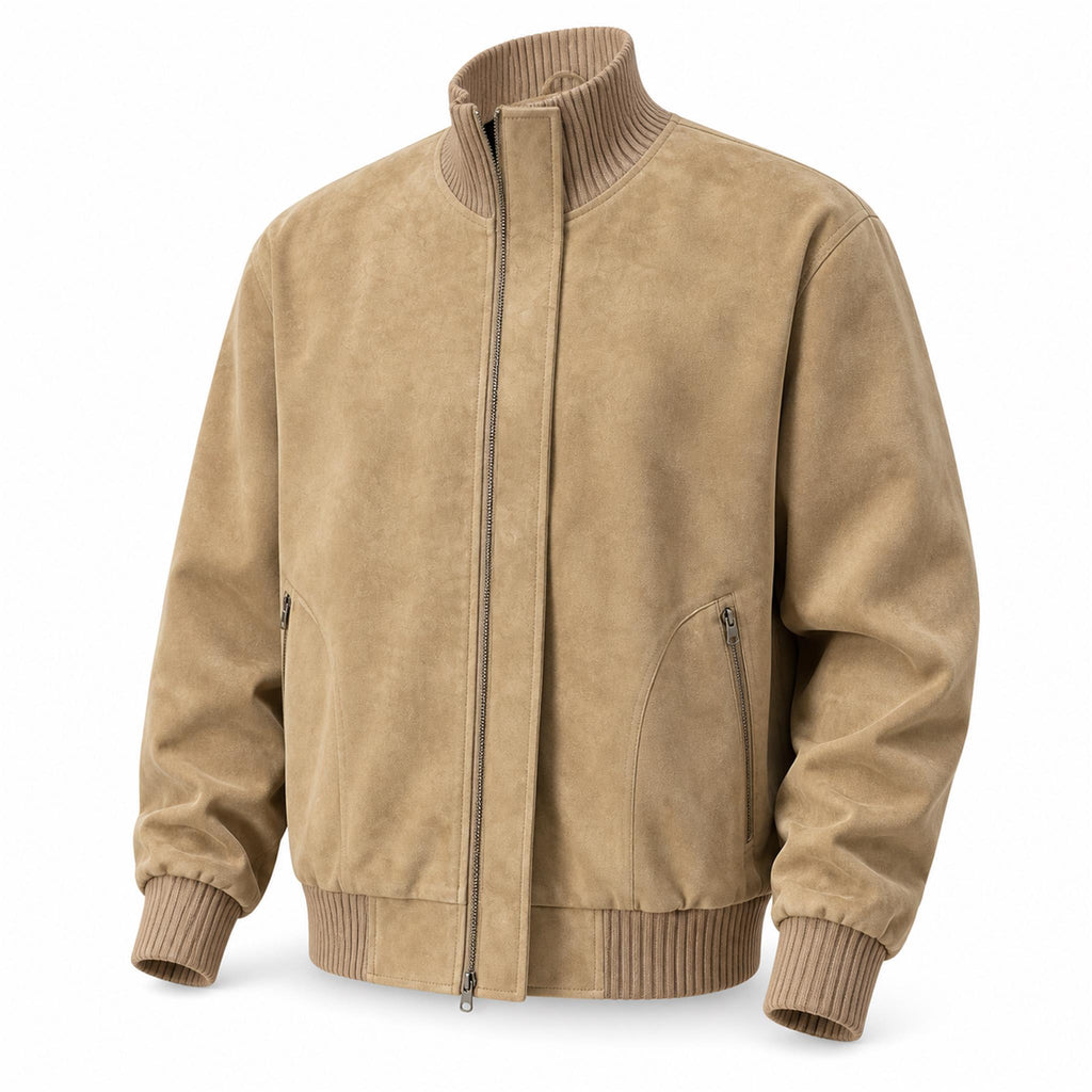 Men's Washed Suede-Effect Bomber Jacket in Khaki, product view