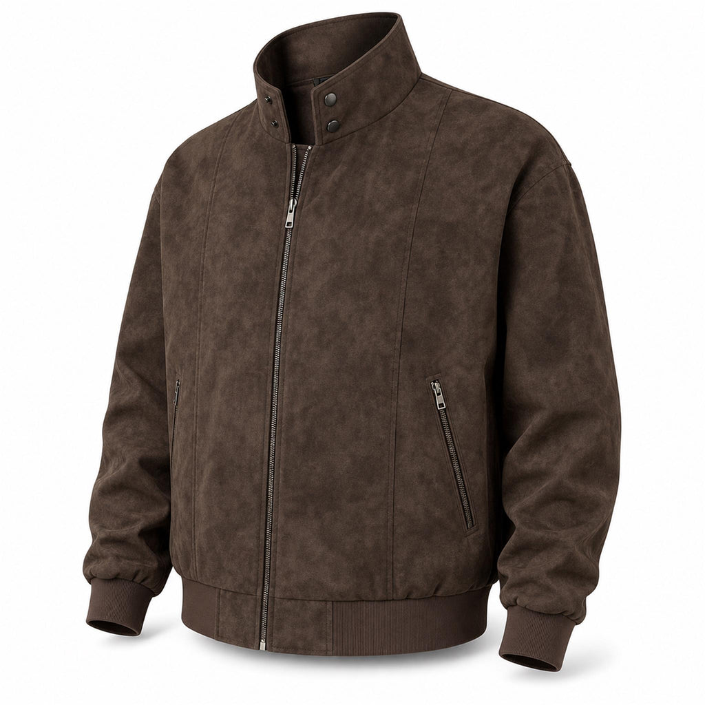 Men's Reversible Plaid Collar Zip Jacket in Coffee Brown, product view