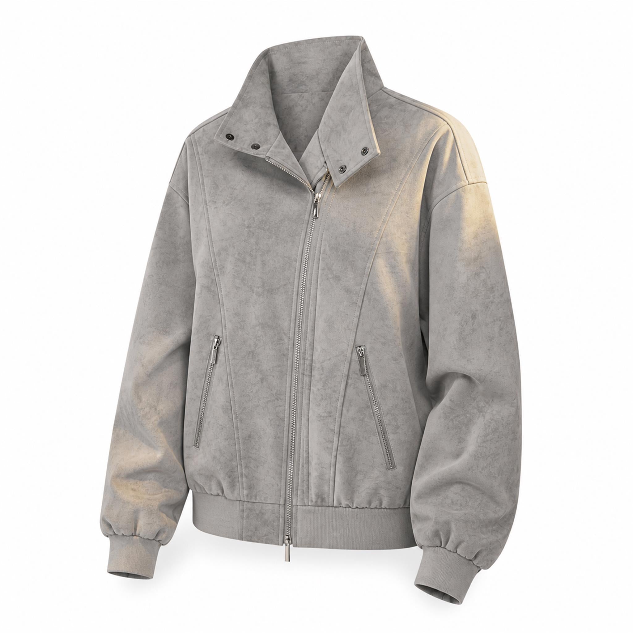 Men's Reversible Plaid Collar Zip Jacket in Grey, product view