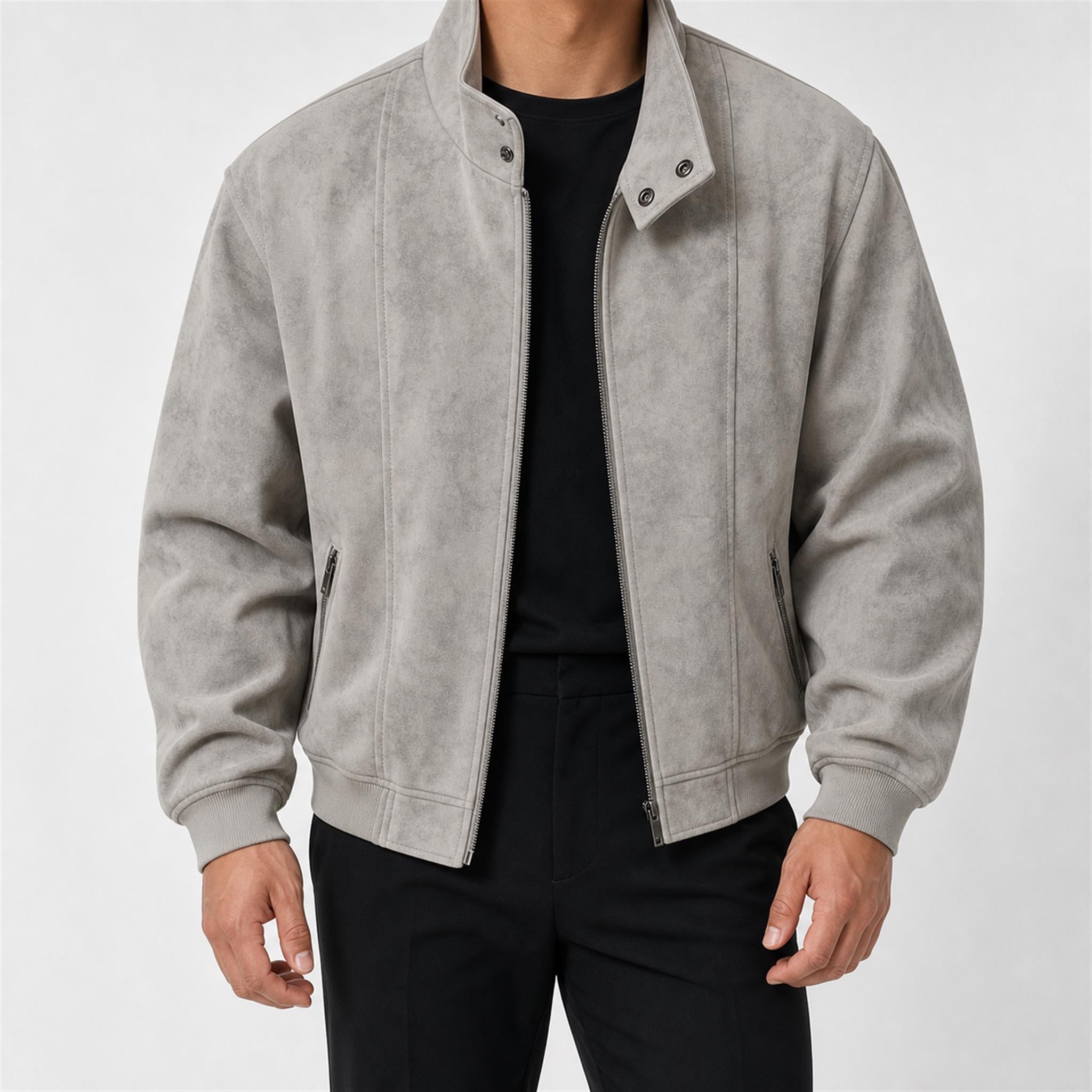 Men's Reversible Plaid Collar Zip Jacket in Grey, model view