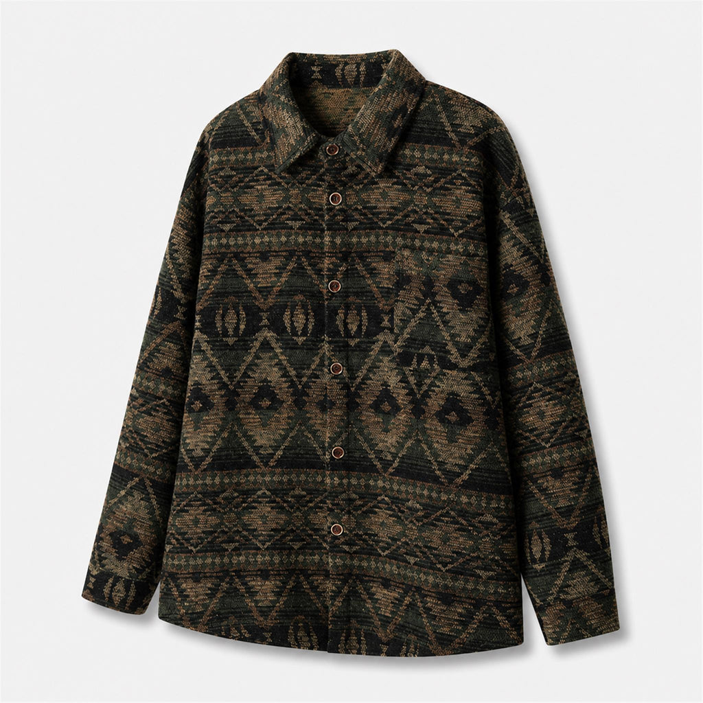 Men's Geometric Wool-Blend Overshirt in Deep Brown Green, product view