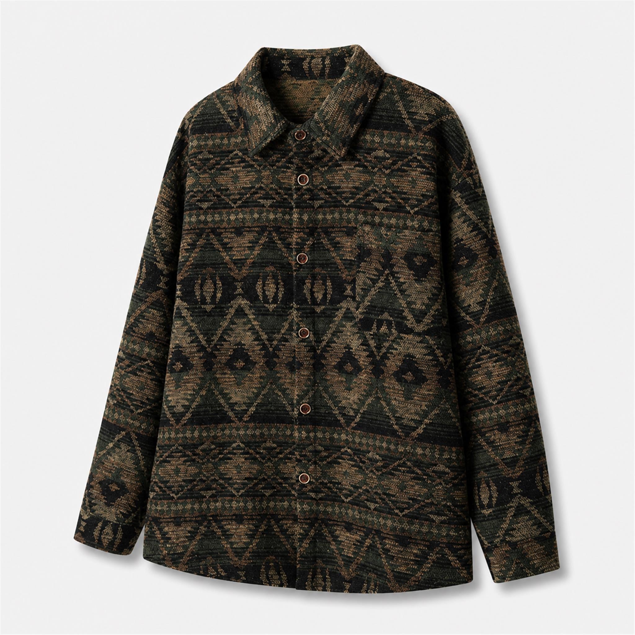 Men's Geometric Wool-Blend Overshirt in Deep Brown Green, product view