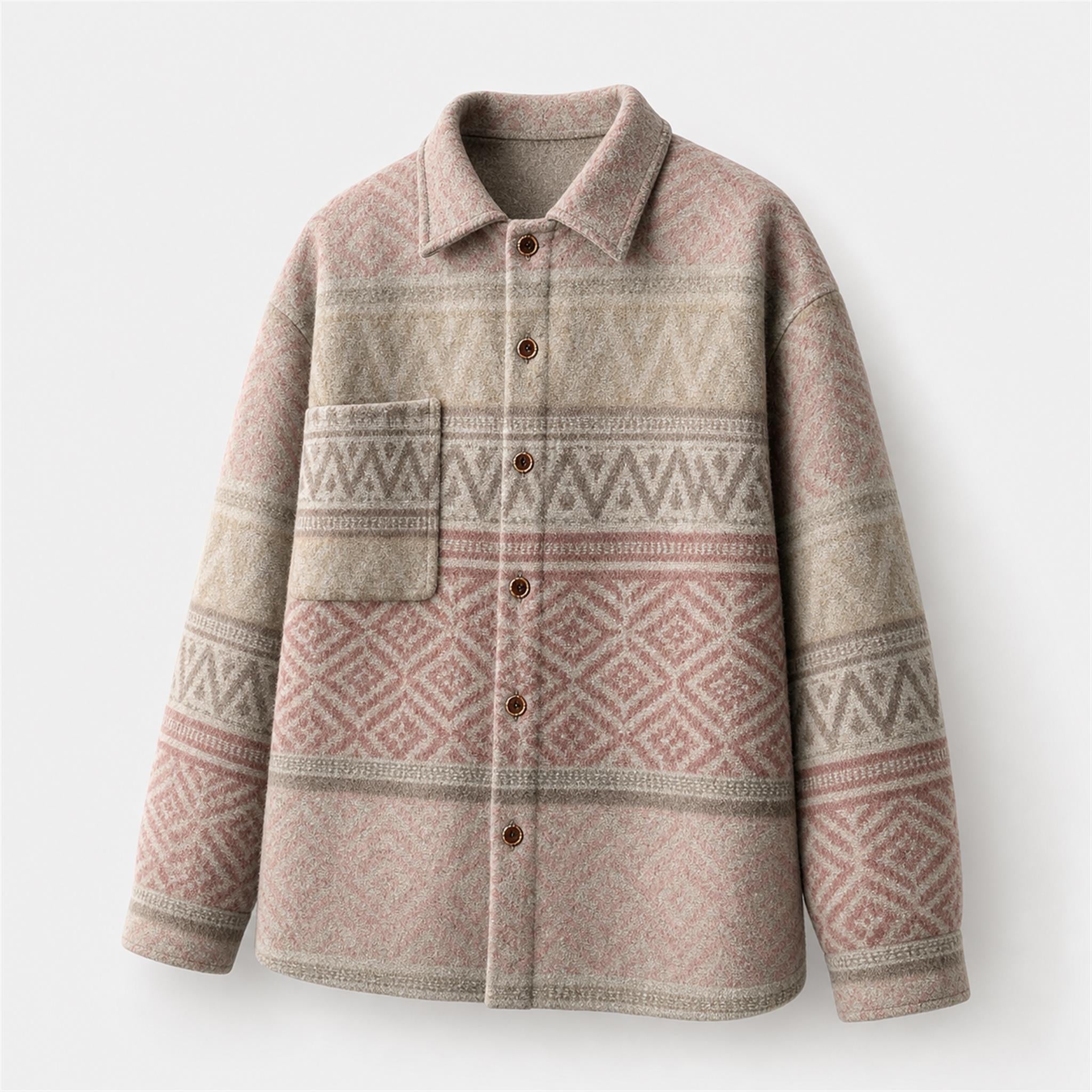 Men's Geometric Wool-Blend Overshirt in Dusty Pink Grey, product view
