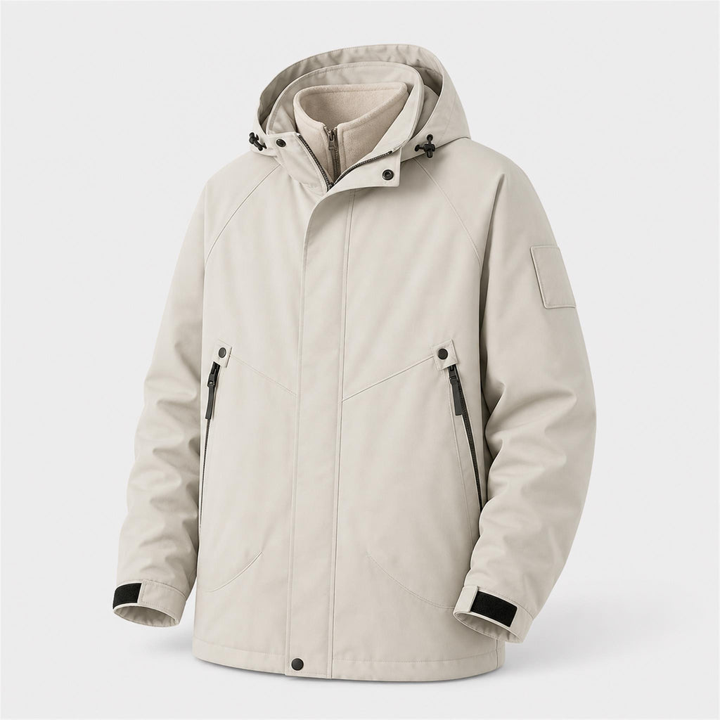 Men's Boxy Hooded PU Puffer Jacket in Khaki, product view