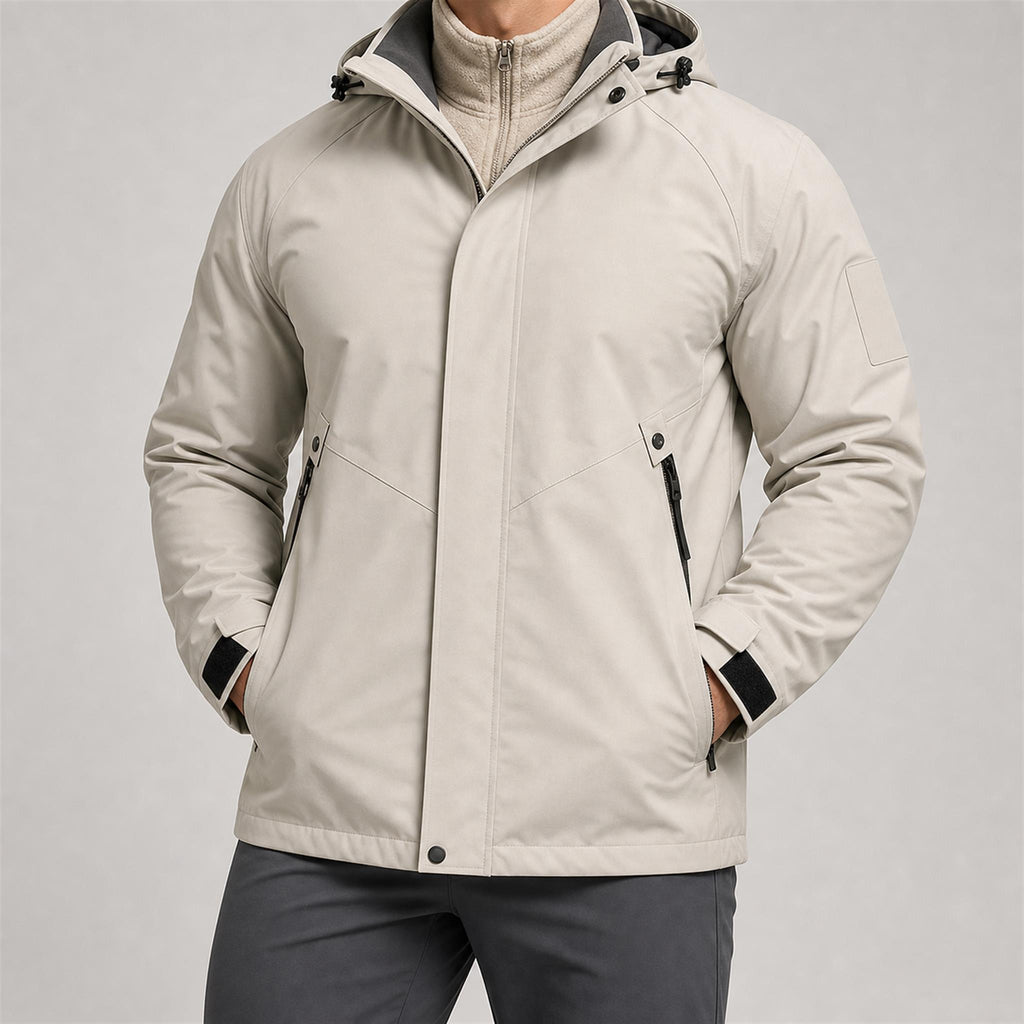 Men's Boxy Hooded PU Puffer Jacket in Khaki, model view