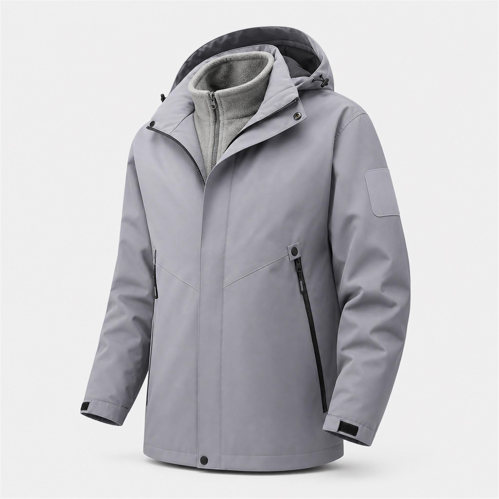 Men's Boxy Hooded PU Puffer Jacket in Grey, product view