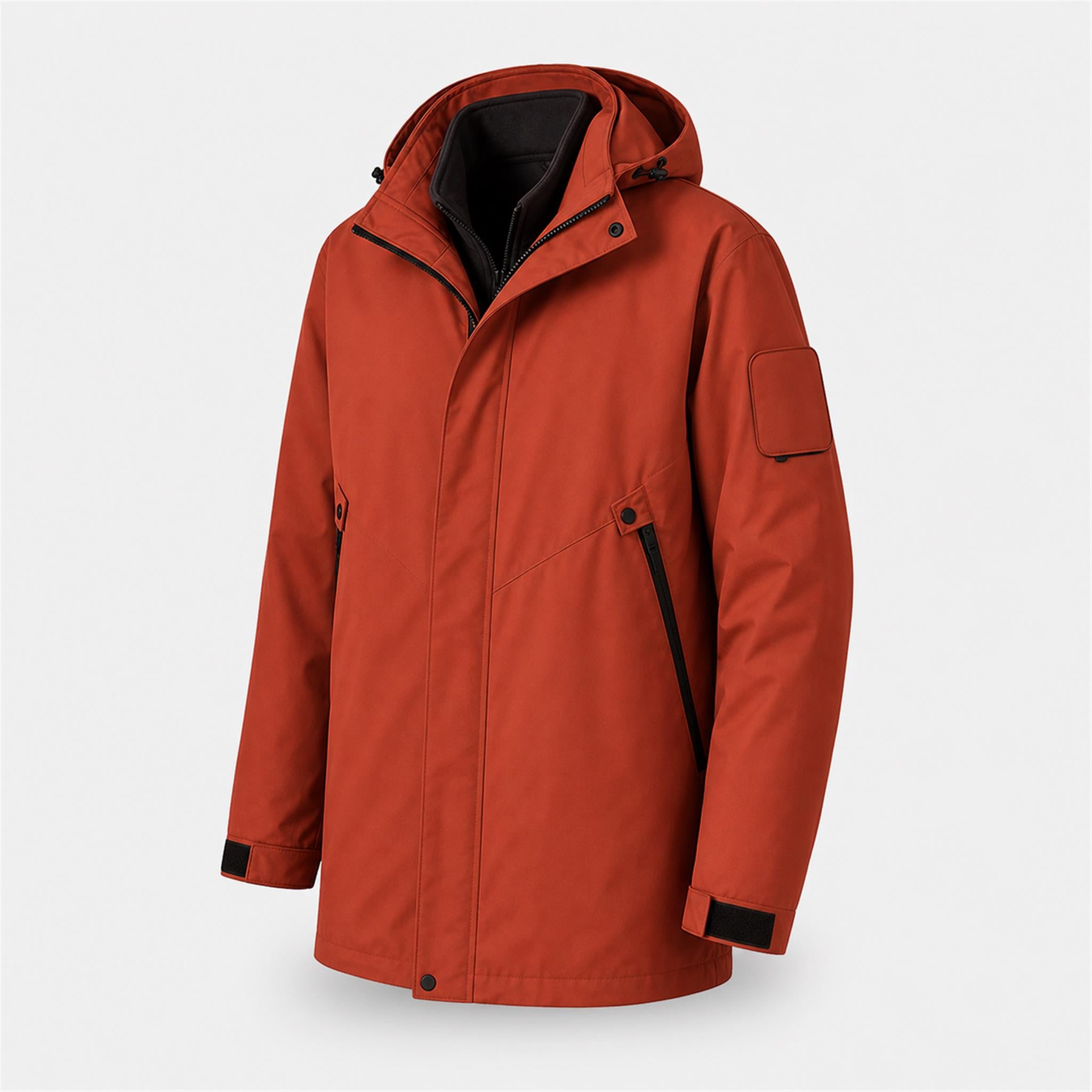 Men's Boxy Hooded PU Puffer Jacket in Red, product view