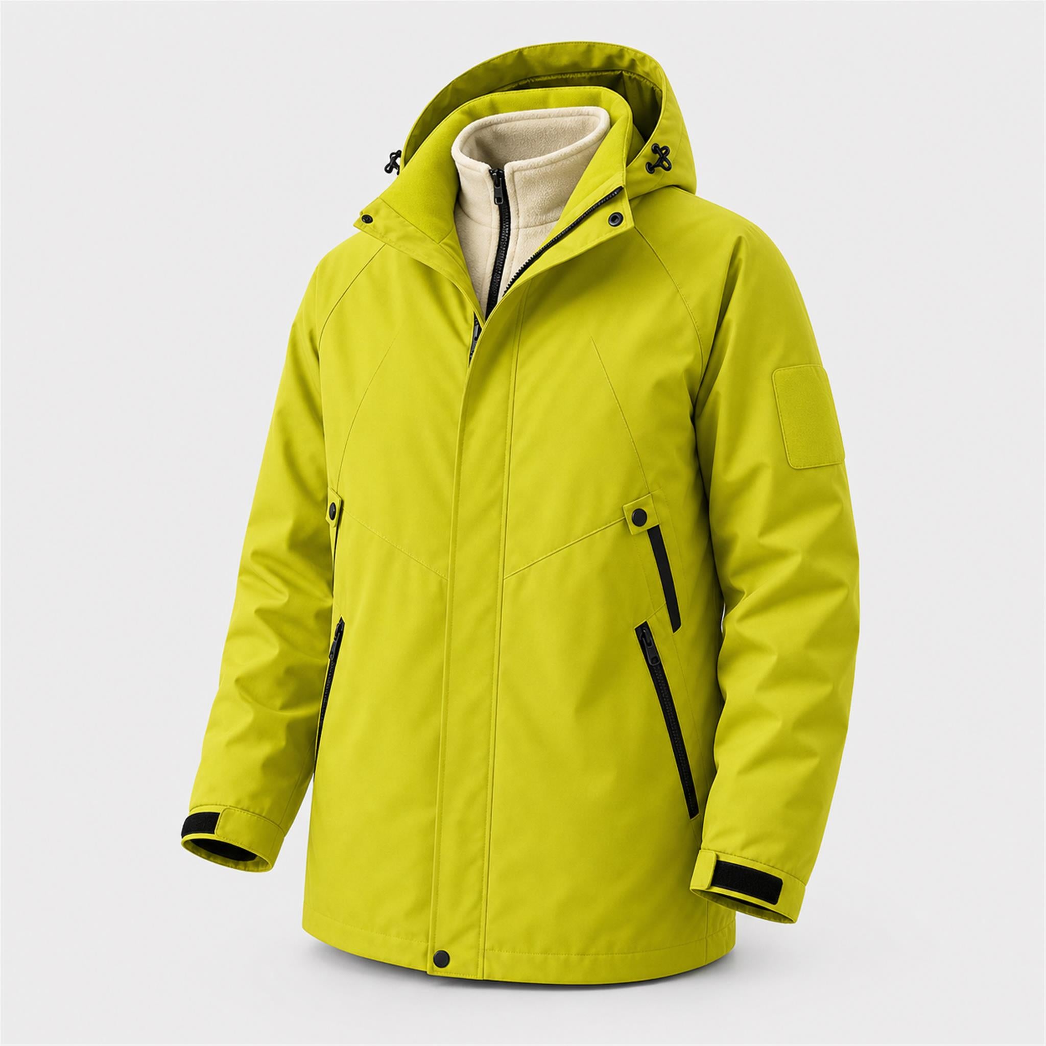 Men's Boxy Hooded PU Puffer Jacket in Neon Yellow, product view