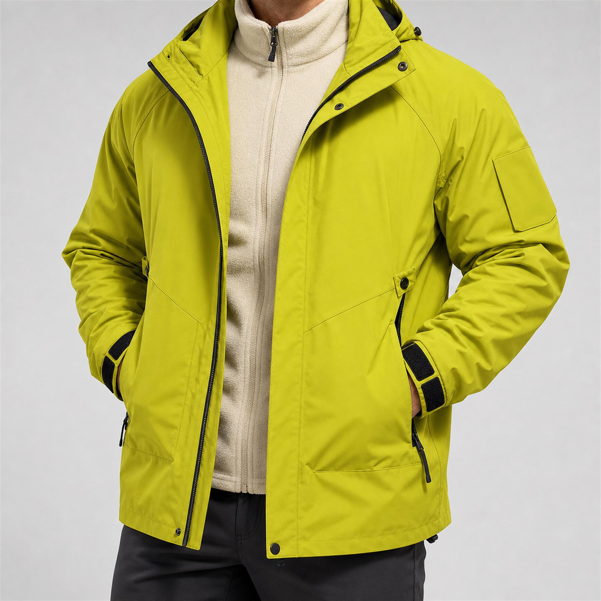 Men's Boxy Hooded PU Puffer Jacket in Neon Yellow, model view