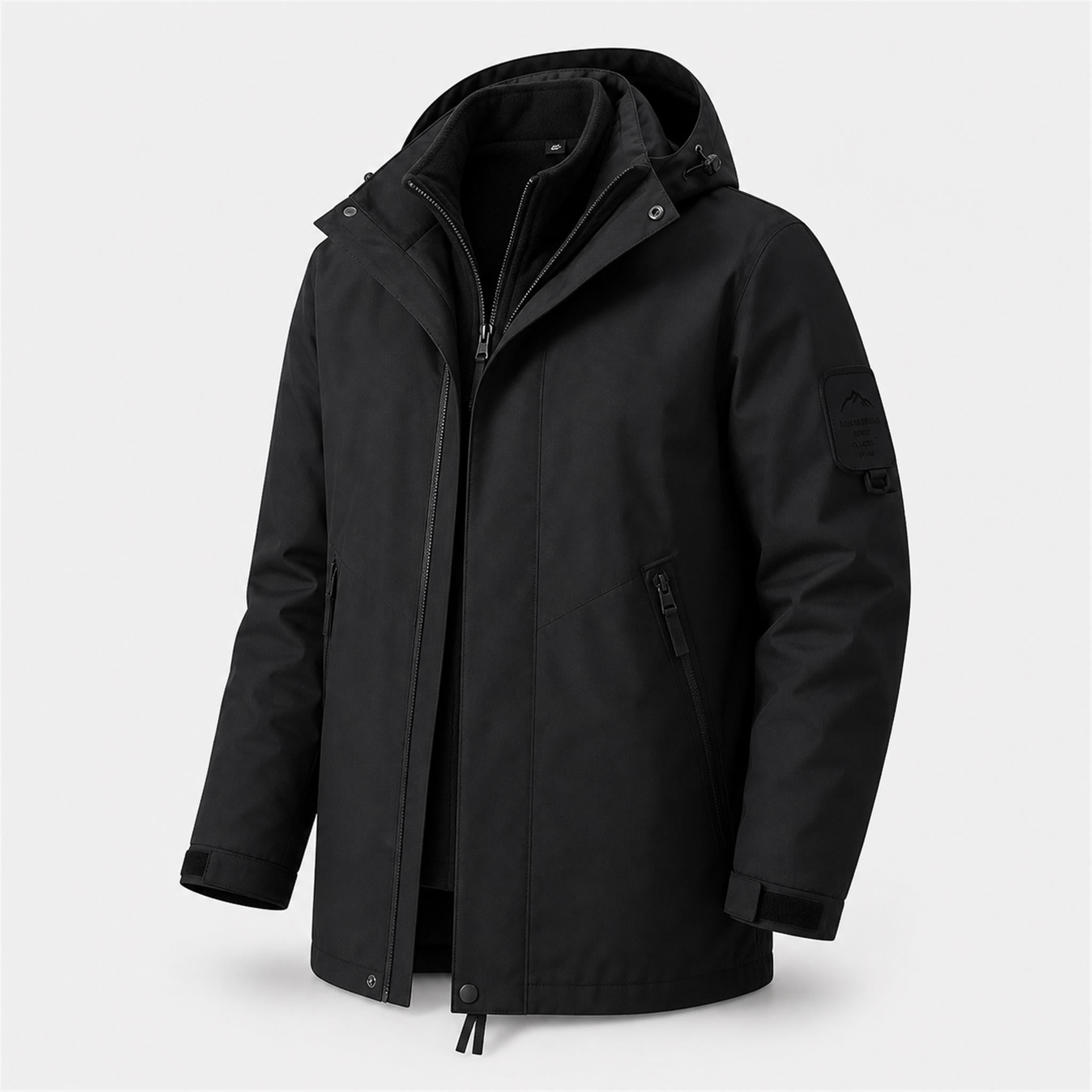 Men's Boxy Hooded PU Puffer Jacket in Black, product view